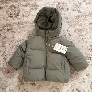 Zara Kids Puffer Jacket with Hood - Olive Green